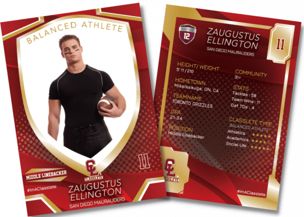 Primetime Classlete Sports Card Front Back Male Football Player