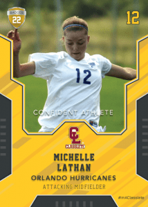 Edgy Gold Classlete Sports Card Front Female Soccer Player