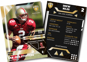 Personalized Sports Cards Levels Gold Classlete Sports Card Front Back Male Football Quarterback