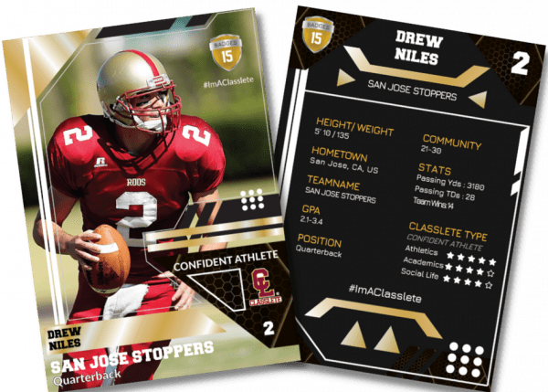 Personalized Sports Cards Levels Gold Classlete Sports Card Front Back Male Football Quarterback