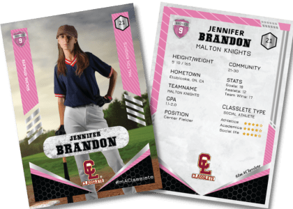 Revolt Pink Classlete Sports Card Front Back Female Baseball Player