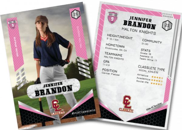 Revolt Pink Classlete Sports Card Front Back Female Baseball Player